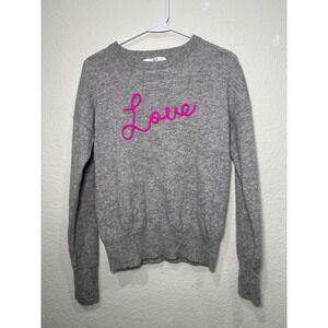 Magaschoni Cashmere Gray Love Embroidered Crewneck Sweater Womens M Neon Pink